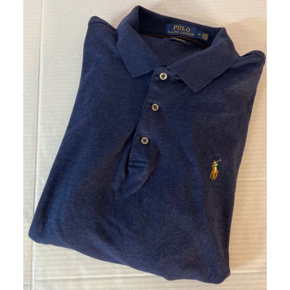 Polo Ralph Lauren Long Sleeve Polo Men M Navy Blue Classic Fit Pony Logo
